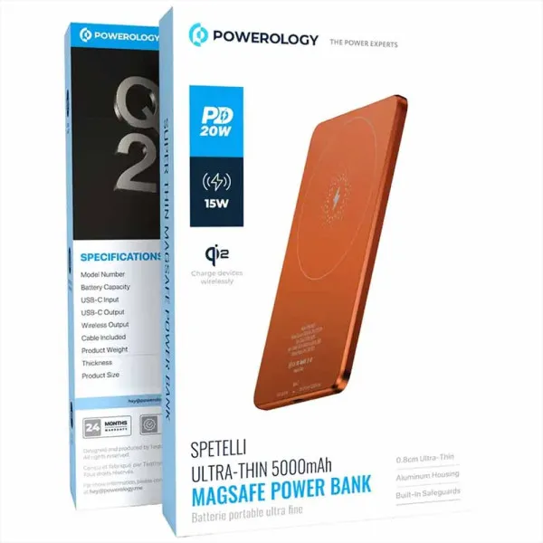 Powerology Spetelli Ultra-Thin 5000mAh MagSafe Power Bank PD 20W-Orange — 2