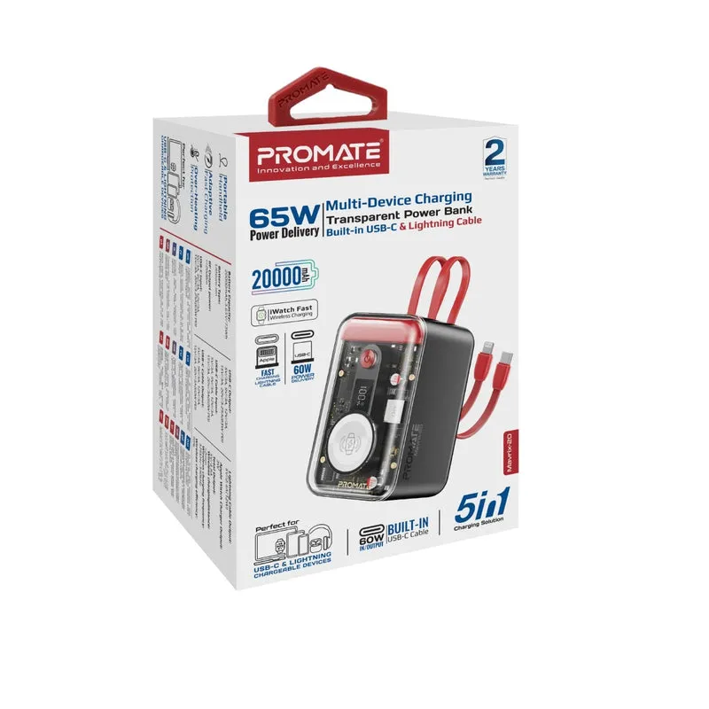 Promate Power Bank 20K-65W With Cable USB-C &Lightning-Red — 2