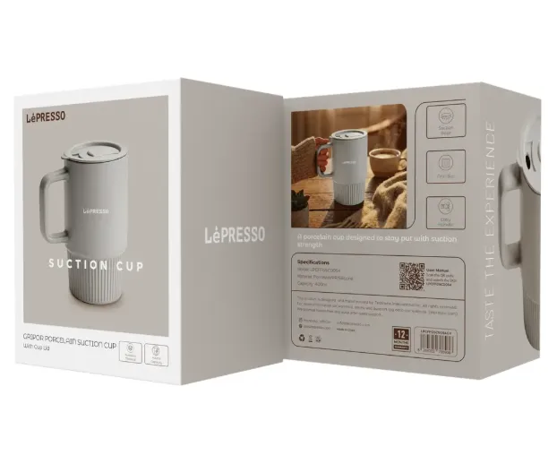 LePresso Gripor Porcelain Suction Cup with Cup Lid 400ml-Gray — 3