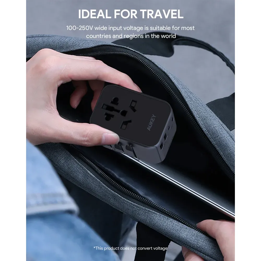 Aukey Minima Universal Adapter USB Ports-Black — 2
