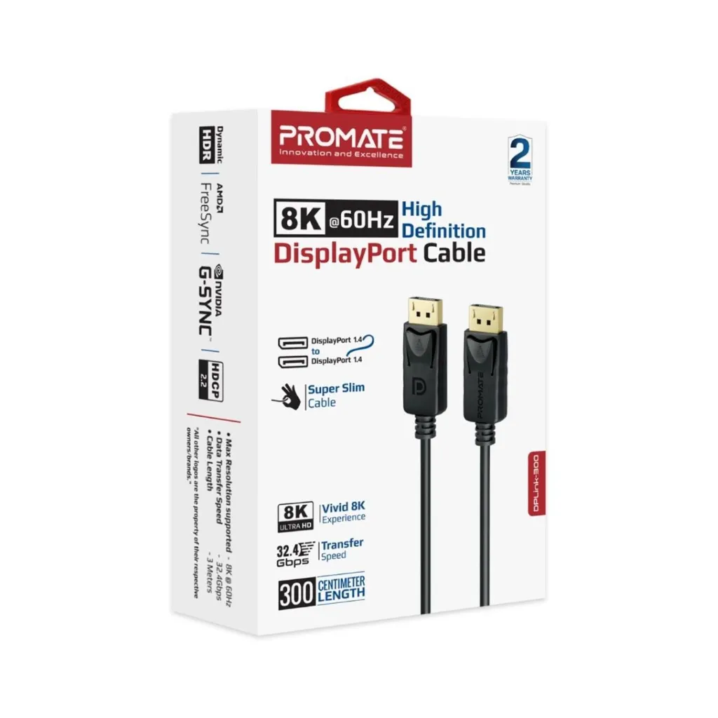 Promate Cable DisplayPort 8K-60Hz 3M-Black — 2