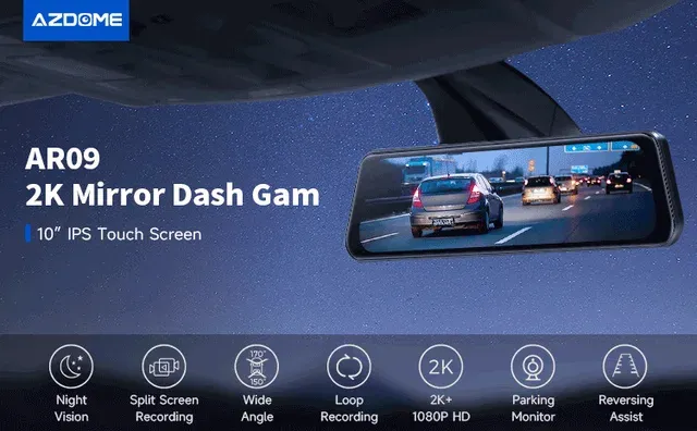Azdome Mirror DashCam AR09 2 Channel 4K — 3