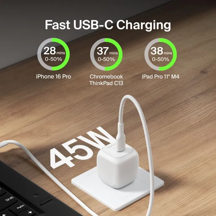 Belkin Wall Charger 45W With Cable USB-C To USB-C-White — 3