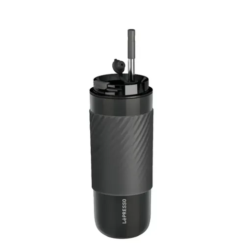 Lepresso Coffee Mug with Sleeve and Straw 520ml-Grey