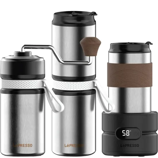 LePresso Grindgo Quattro 4-In-1 Outdoor Coffee Set -Silver